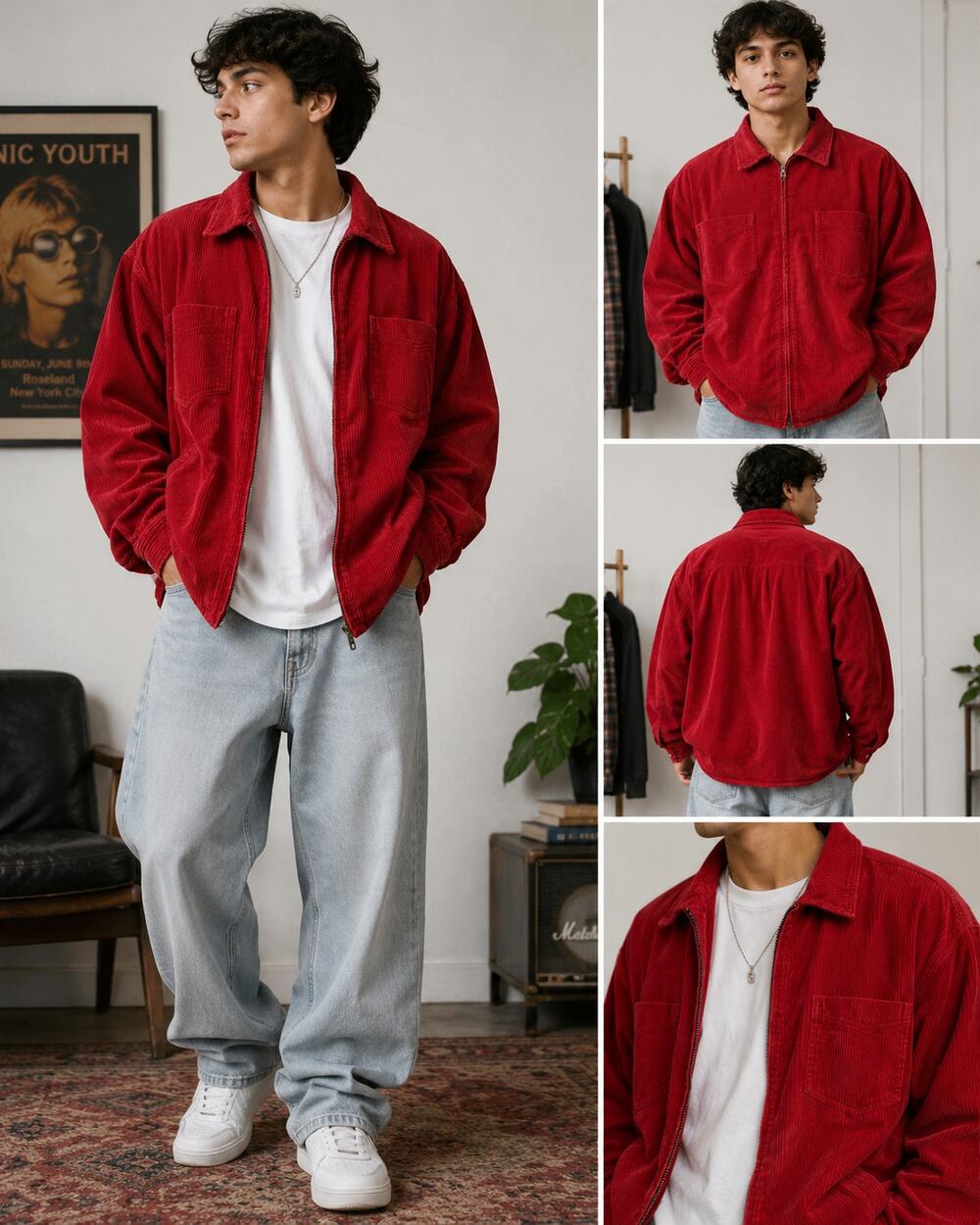 Vintage SOHO Compagnie Red Corduroy Overshirt Jacket Oversized Large XL 90s